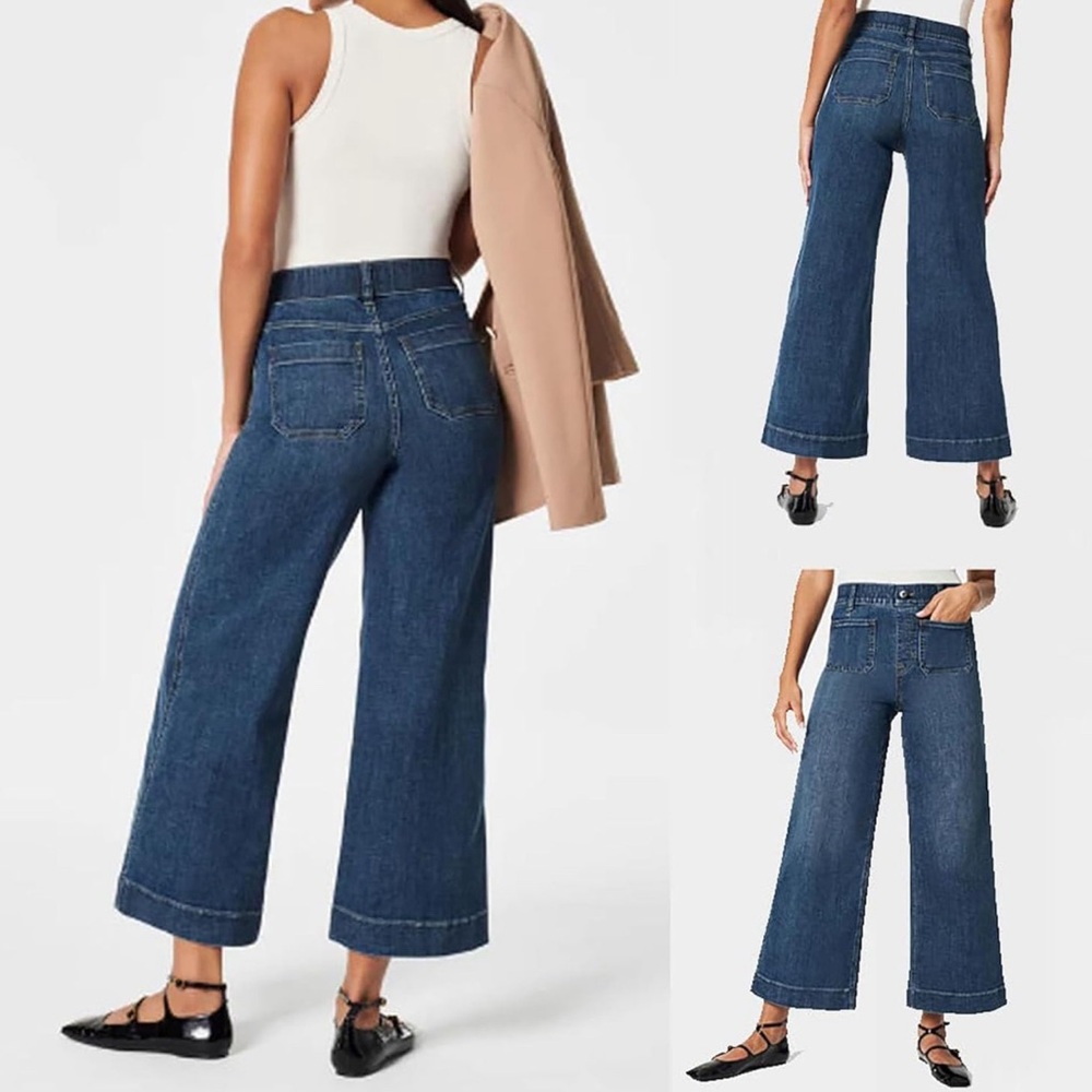 2 Pair wide leg cropped jeans/white pants. High waist tummy control Sz M NEW